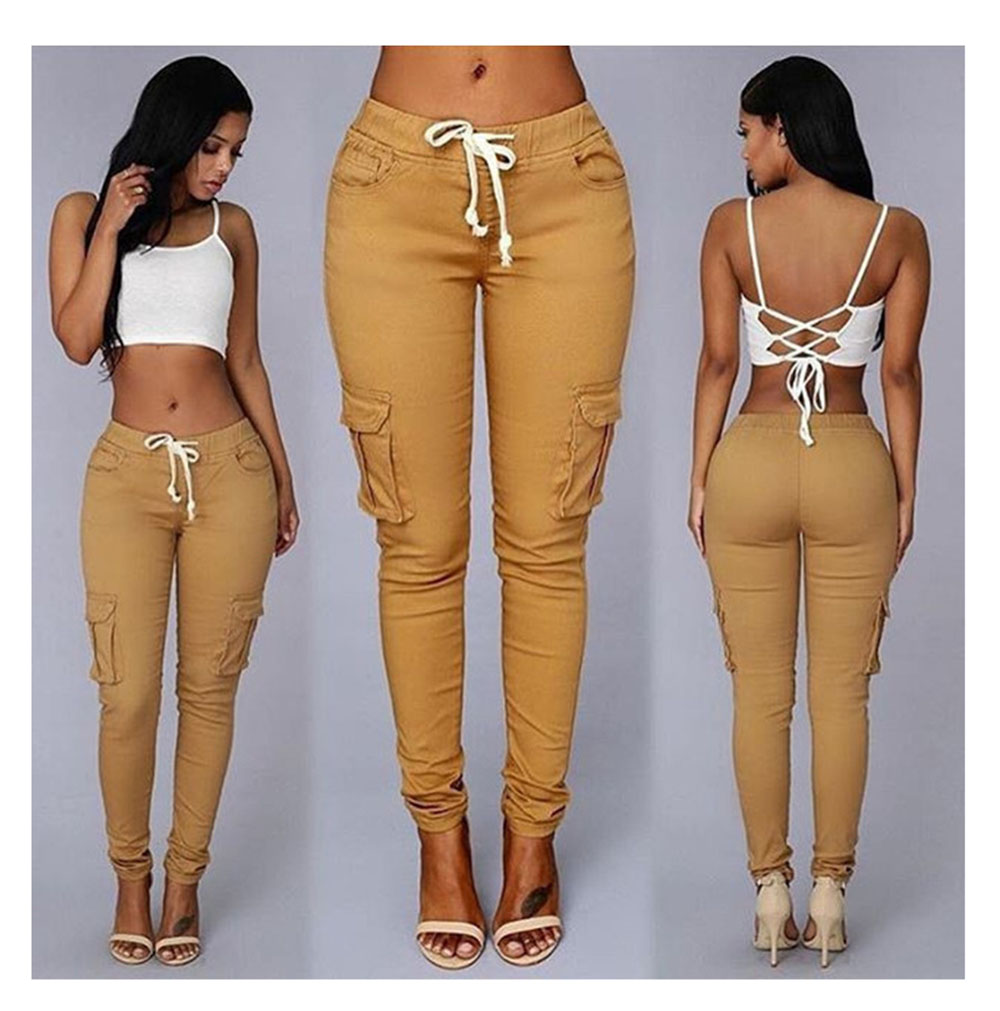 Women's Pencil Pants Multi-pocket Drawstring Lace-up Women's Casual Pants Multi-color Optional 4XL
