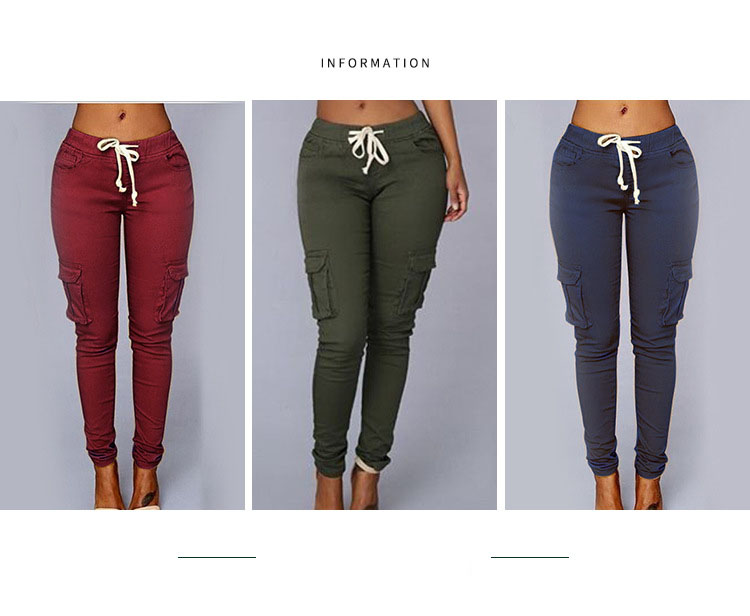 Women's Pencil Pants Multi-pocket Drawstring Lace-up Women's Casual Pants Multi-color Optional 4XL