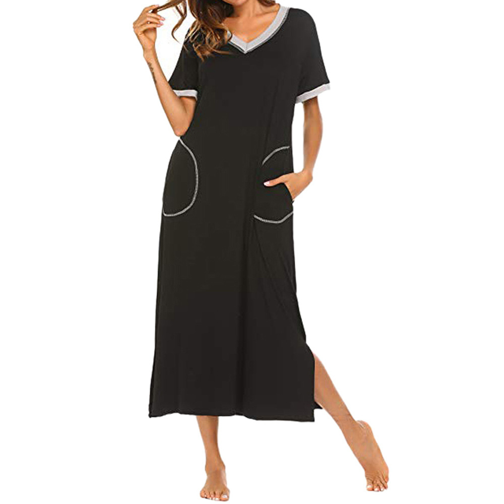 DCMINI Loungewear Long Nightgown Women's Soft Nightshirt Sleepwear with Pocket