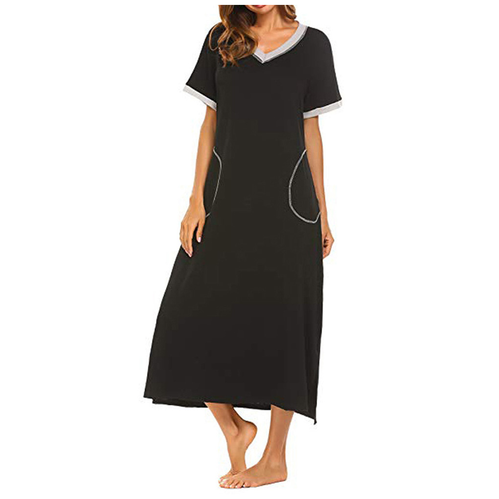 DCMINI Loungewear Long Nightgown Women's Soft Nightshirt Sleepwear with Pocket