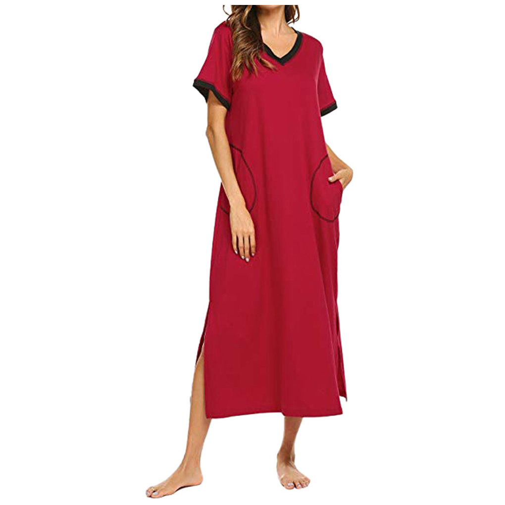 DCMINI Loungewear Long Nightgown Women's Soft Nightshirt Sleepwear with Pocket