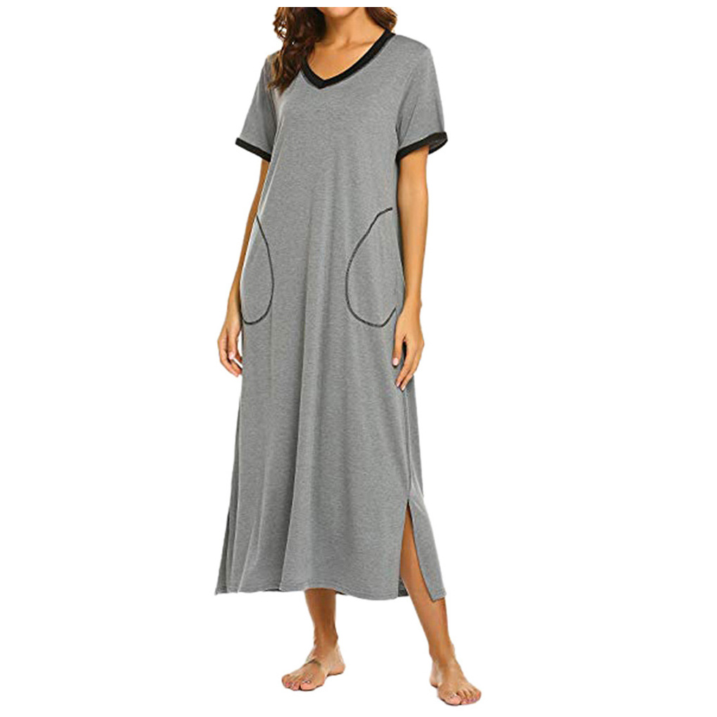 DCMINI Loungewear Long Nightgown Women's Soft Nightshirt Sleepwear with Pocket