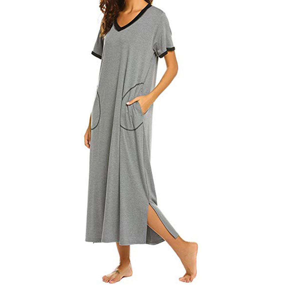 DCMINI Loungewear Long Nightgown Women's Soft Nightshirt Sleepwear with Pocket