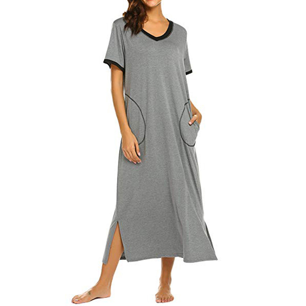 DCMINI Loungewear Long Nightgown Women's Soft Nightshirt Sleepwear with Pocket