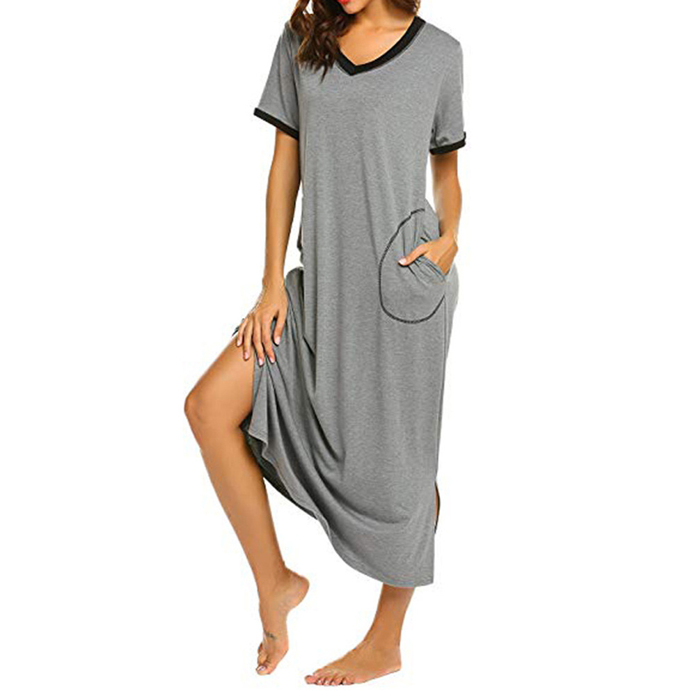 DCMINI Loungewear Long Nightgown Women's Soft Nightshirt Sleepwear with Pocket
