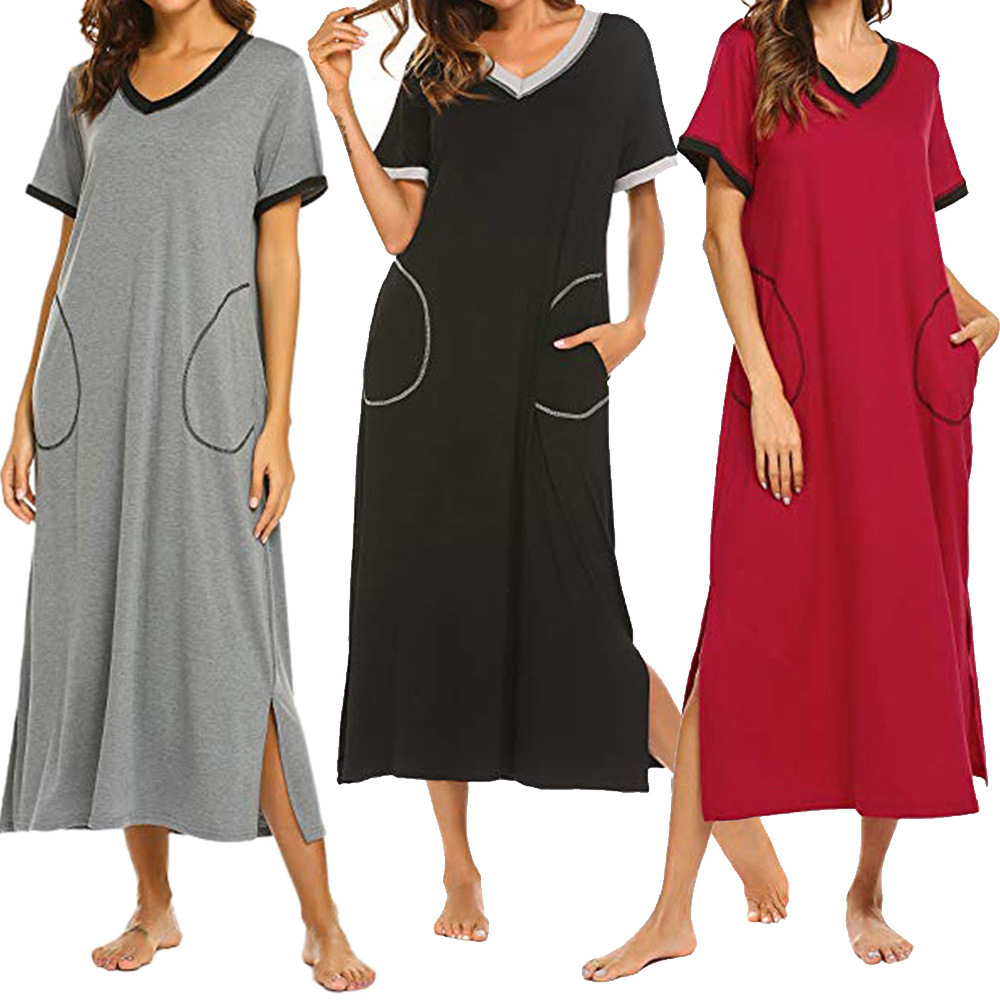 DCMINI Loungewear Long Nightgown Women's Soft Nightshirt Sleepwear with Pocket