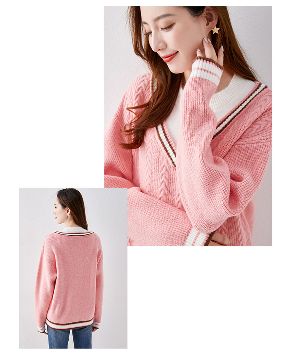 Fashion Contrast Color Fake Two-piece Sweater Women Loose Pullover Sweater Women