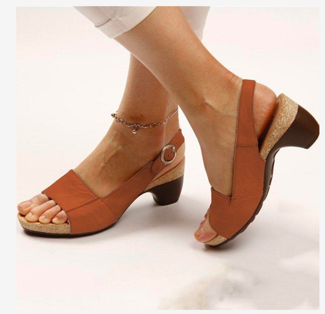 Women&apos;s Shoes Large Size Medium Thick Heel Sandals Casual Women&apos;s Shoes