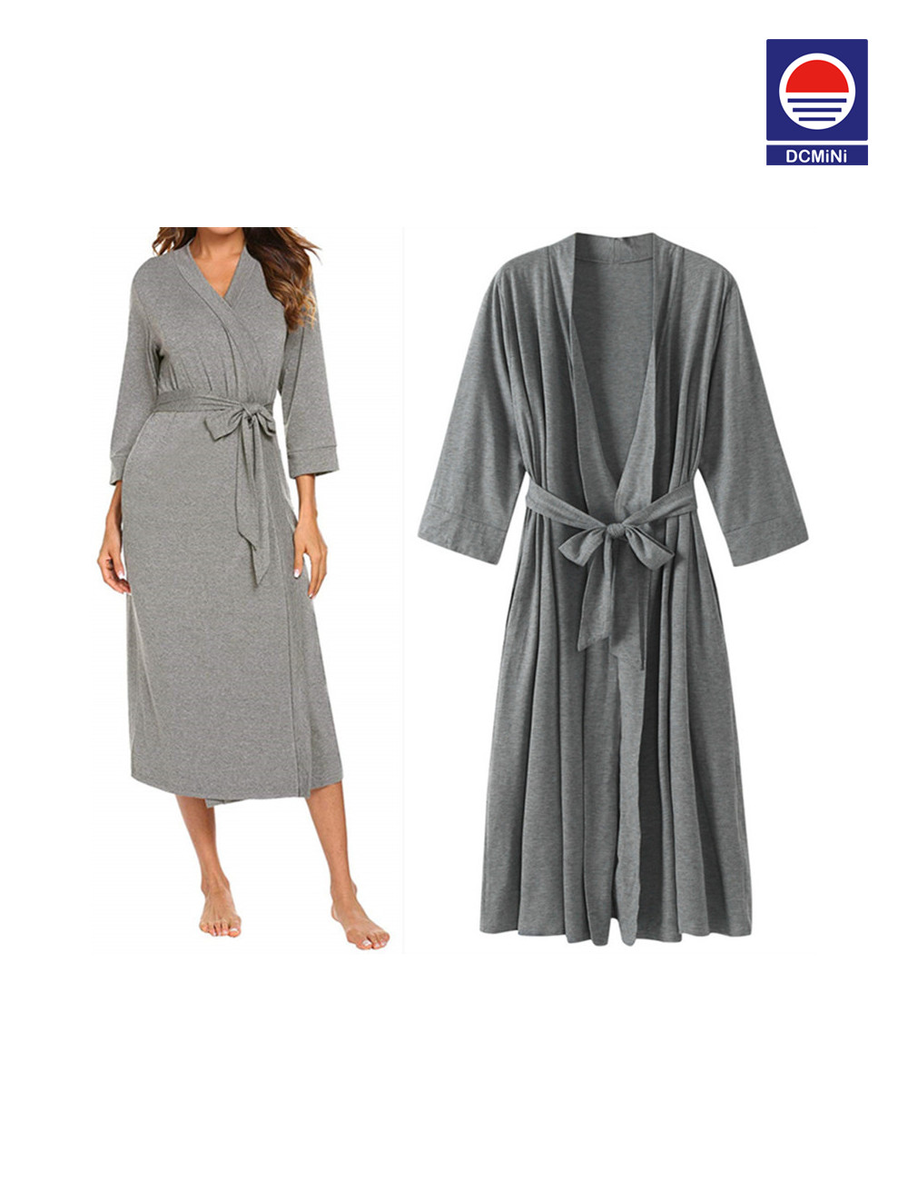 DCMINI Women Kimono Robes Cotton Long Robe Knit Bathrobe Soft Sleepwear V-Neck Ladies Loungewear