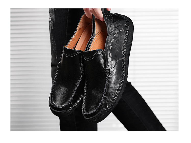 New Men's Casual Shoes Large Size Men's Shoes Handmade Breathable Foot Peas Leather Shoes Men