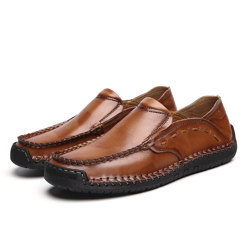 New Men's Casual Shoes Large Size Men's Shoes Handmade Breathable Foot Peas Leather Shoes Men