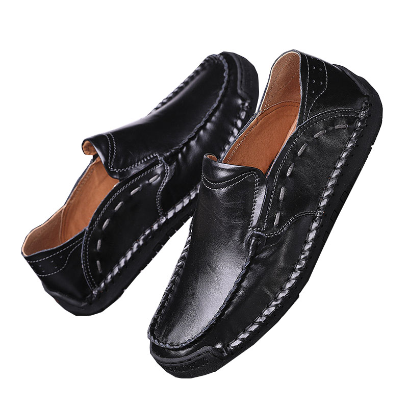 New Men's Casual Shoes Large Size Men's Shoes Handmade Breathable Foot Peas Leather Shoes Men