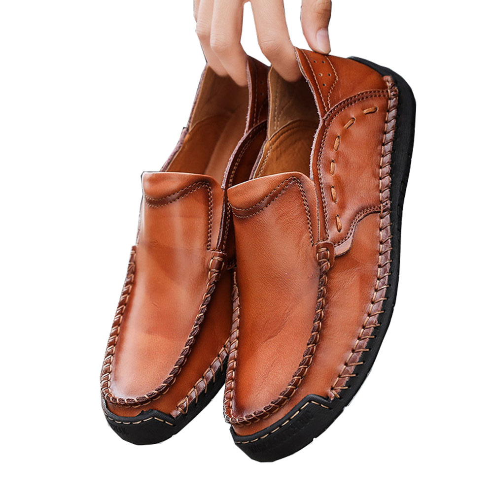 New Men's Casual Shoes Large Size Men's Shoes Handmade Breathable Foot Peas Leather Shoes Men