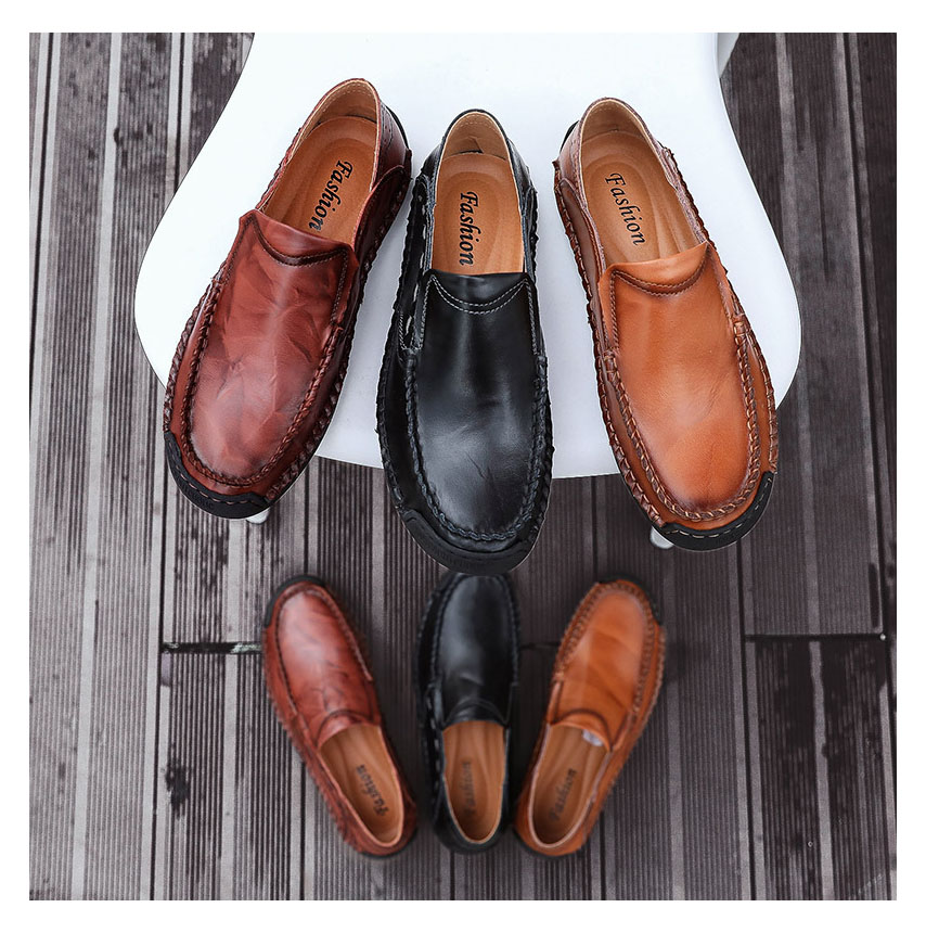 New Men's Casual Shoes Large Size Men's Shoes Handmade Breathable Foot Peas Leather Shoes Men