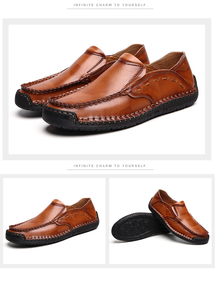 New Men's Casual Shoes Large Size Men's Shoes Handmade Breathable Foot Peas Leather Shoes Men