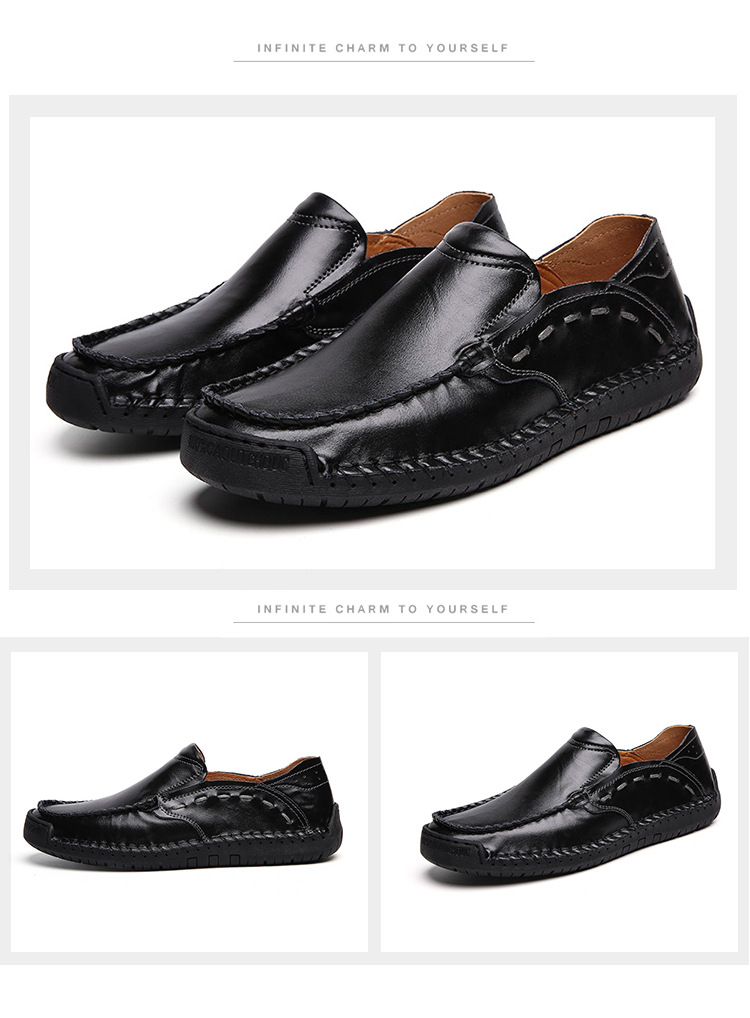 New Men's Casual Shoes Large Size Men's Shoes Handmade Breathable Foot Peas Leather Shoes Men