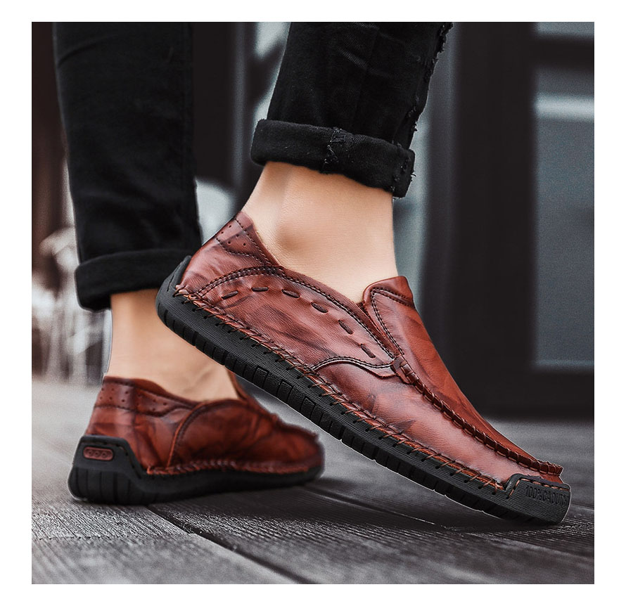 New Men's Casual Shoes Large Size Men's Shoes Handmade Breathable Foot Peas Leather Shoes Men