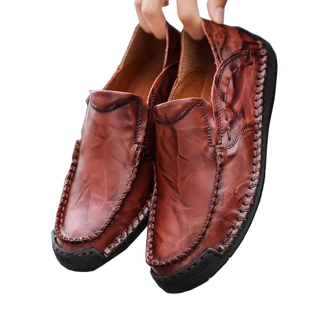 New Men's Casual Shoes Large Size Men's Shoes Handmade Breathable Foot Peas Leather Shoes Men