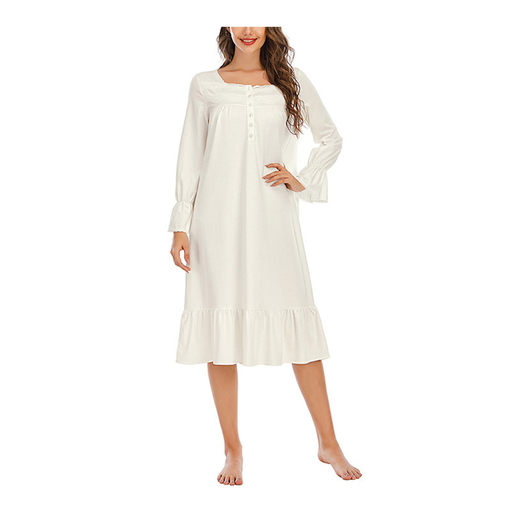 Homewear Comfortable Casual Loose Long Sleeve Large Size White Nightdress Lady Birthday Gift