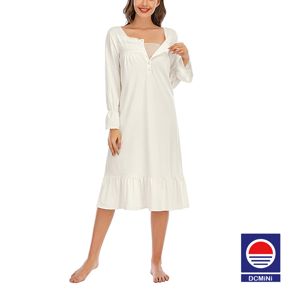 Homewear Comfortable Casual Loose Long Sleeve Large Size White Nightdress Lady Birthday Gift