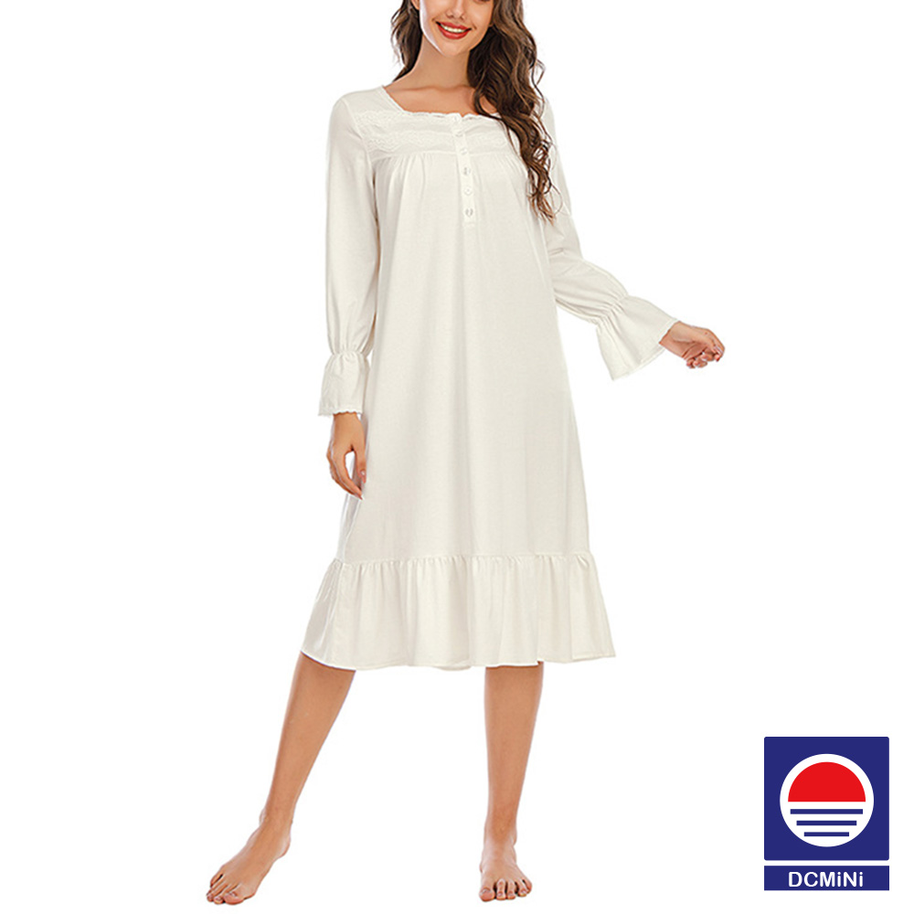 Homewear Comfortable Casual Loose Long Sleeve Large Size White Nightdress Lady Birthday Gift