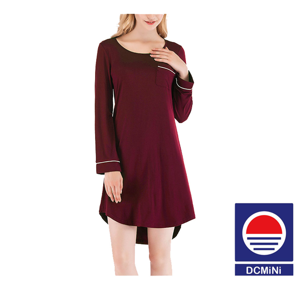 DCMINI Season New Women's Nightgown Loose Long-sleeved Lace Collar Simple Women's Home Service