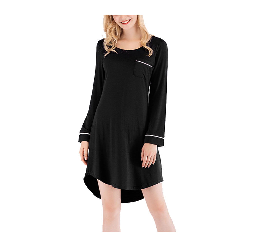 DCMINI Season New Women's Nightgown Loose Long-sleeved Lace Collar Simple Women's Home Service