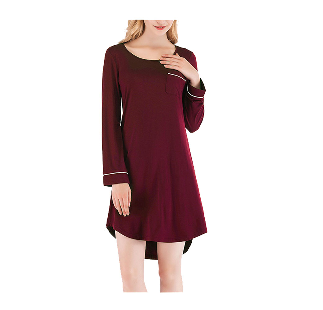 DCMINI Season New Women's Nightgown Loose Long-sleeved Lace Collar Simple Women's Home Service