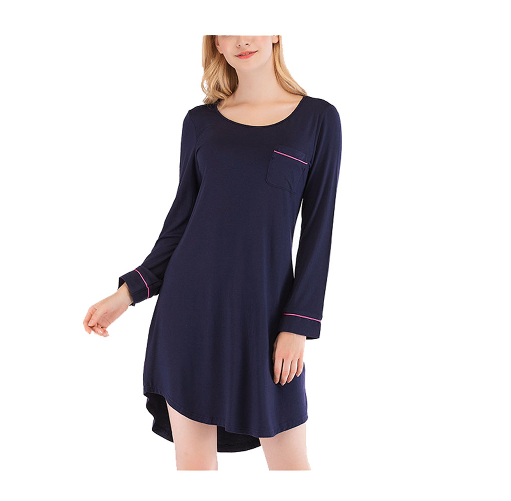 DCMINI Season New Women's Nightgown Loose Long-sleeved Lace Collar Simple Women's Home Service