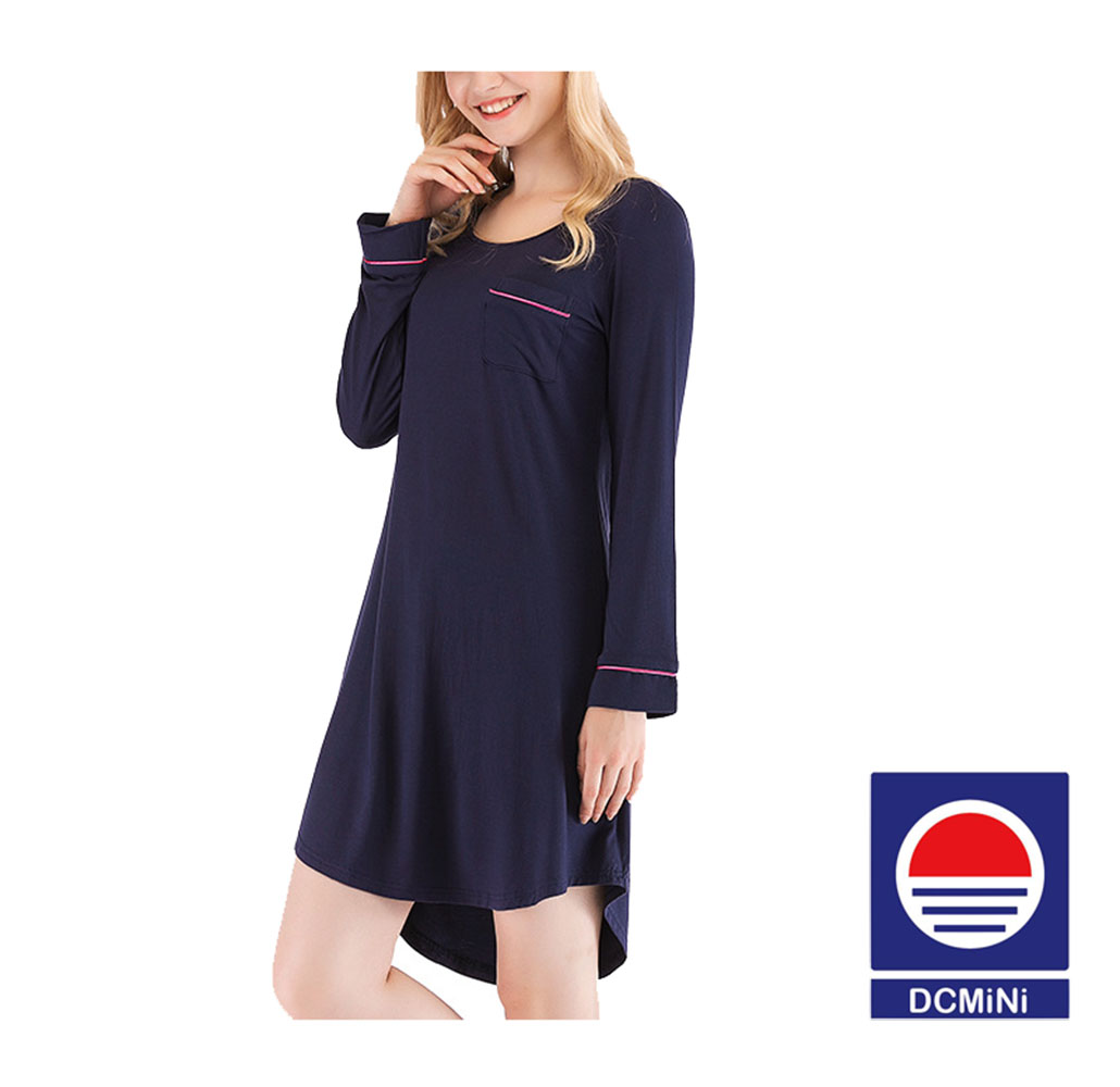 DCMINI Season New Women's Nightgown Loose Long-sleeved Lace Collar Simple Women's Home Service
