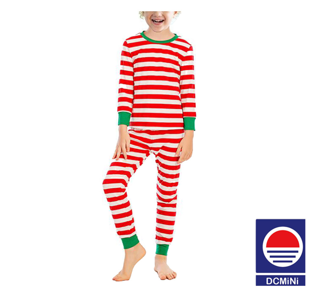 DCMINI Children's Pajamas Long-sleeved Boys' Red and White Striped Pajamas Set.