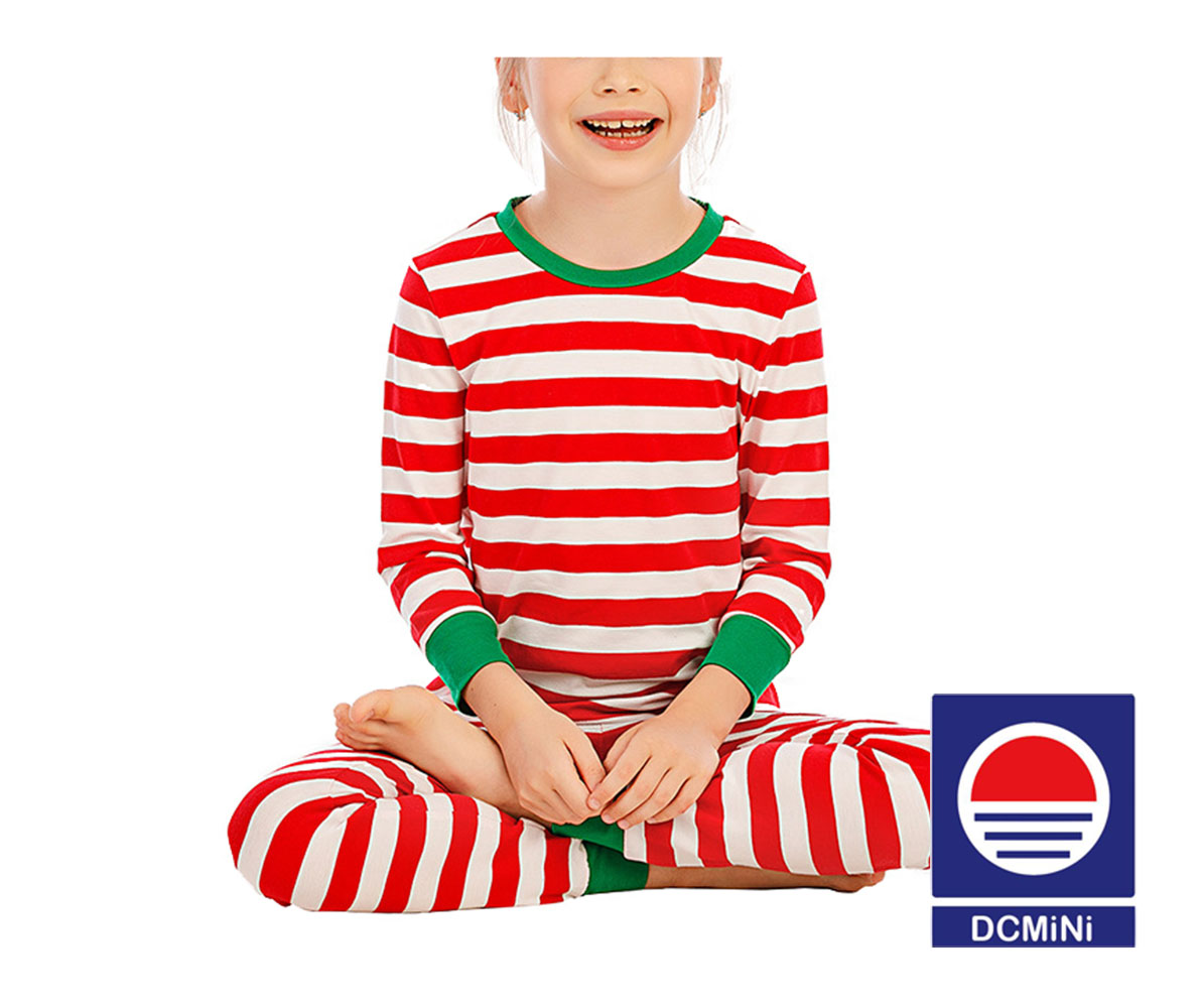 DCMINI Children's Pajamas Long-sleeved Boys' Red and White Striped Pajamas Set.