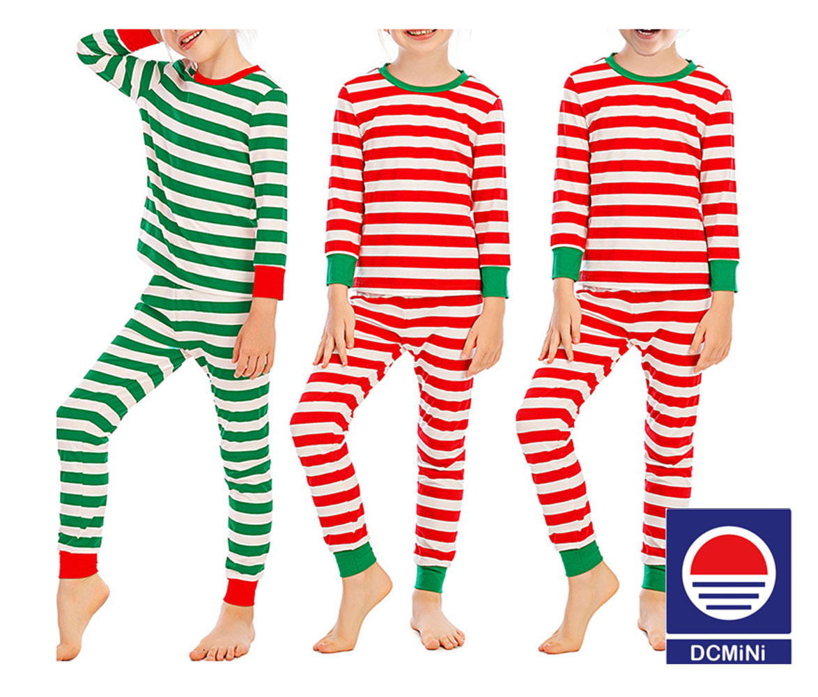 DCMINI Children's Pajamas Long-sleeved Boys' Red and White Striped Pajamas Set.