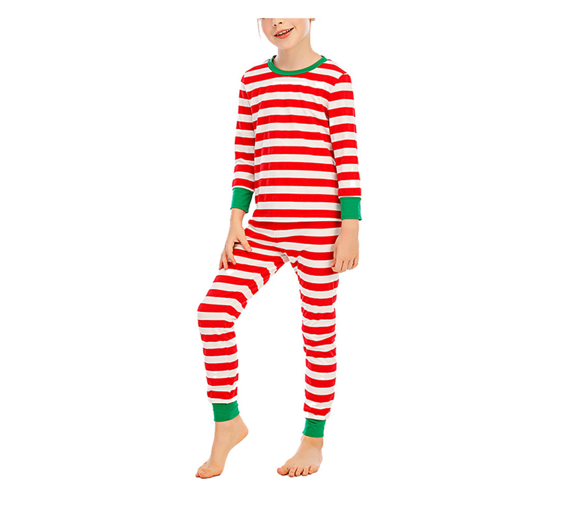 DCMINI Children's Pajamas Long-sleeved Boys' Red and White Striped Pajamas Set.