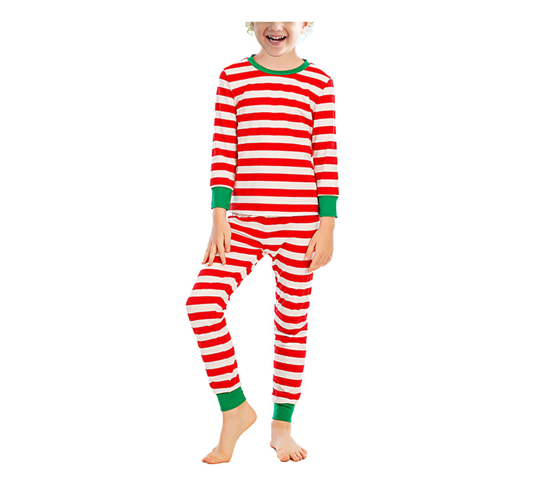 DCMINI Children's Pajamas Long-sleeved Boys' Red and White Striped Pajamas Set.