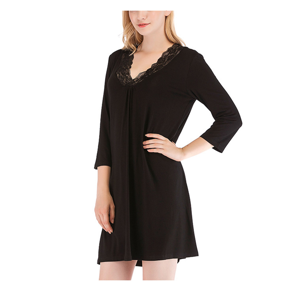 Women's Pajamas Loose Home Wear Nine-Sleeve Lace V-neck Sleepshirt