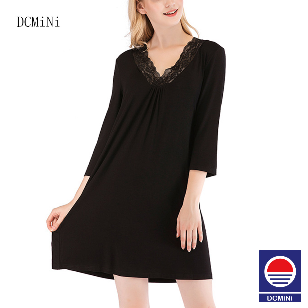 Women's Pajamas Loose Home Wear Nine-Sleeve Lace V-neck Sleepshirt