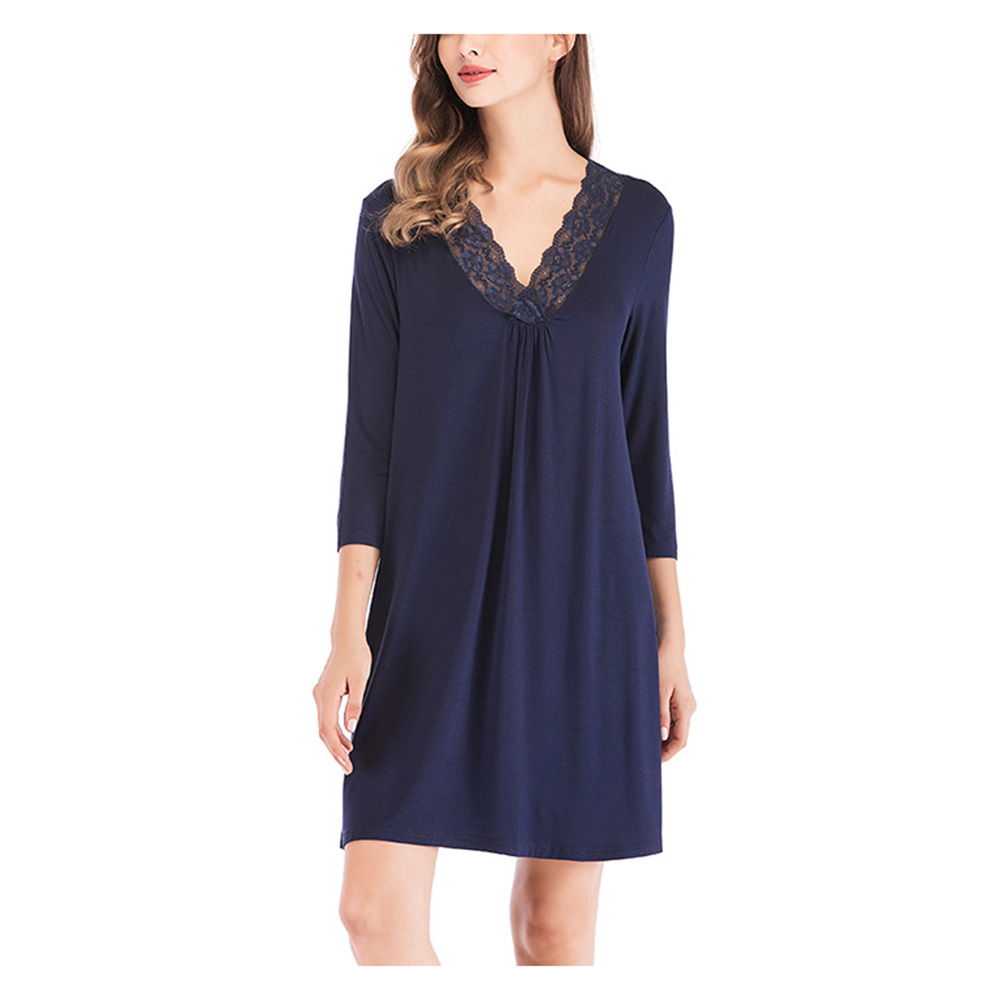 Women's Pajamas Loose Home Wear Nine-Sleeve Lace V-neck Sleepshirt