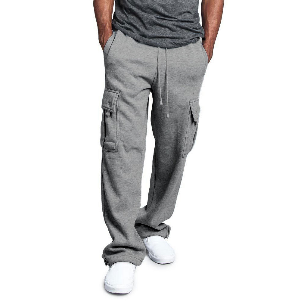 New Casual Men's Drawstring Elastic Waist Solid Color Pocket Overalls Sports Casual Trousers Men