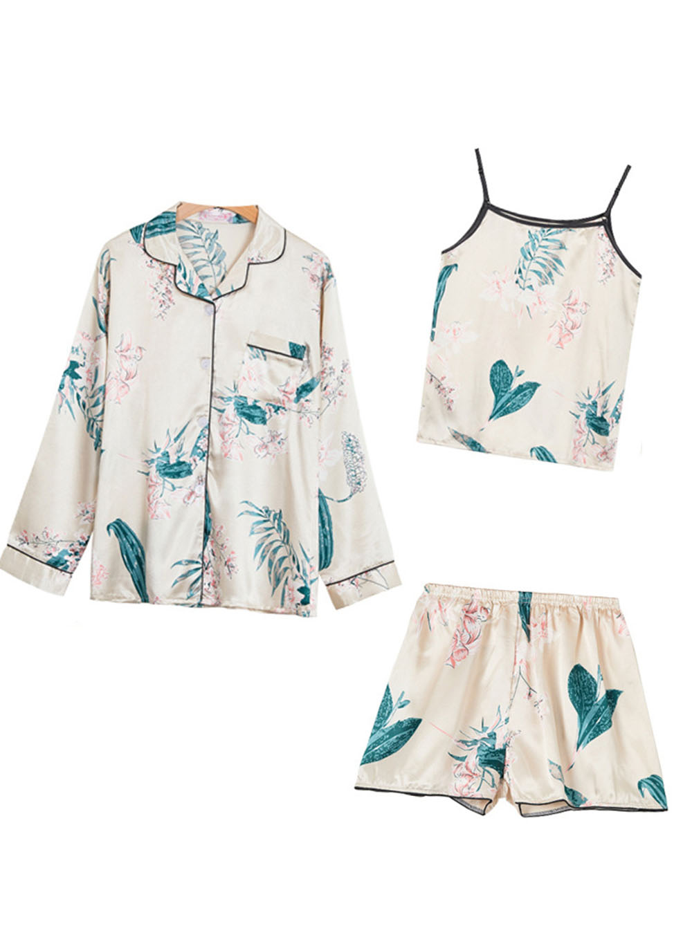 7 Sets of Girls Seven-piece Simulation Silk Vest Geometric Pajamas Home Service Suit Girl Heart.