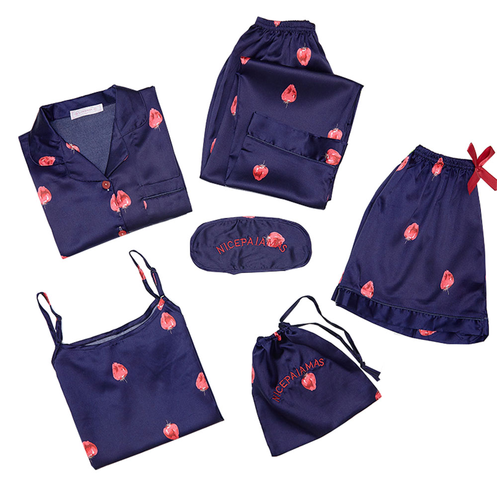 7 Sets of Girls Seven-piece Simulation Silk Vest Geometric Pajamas Home Service Suit Girl Heart.
