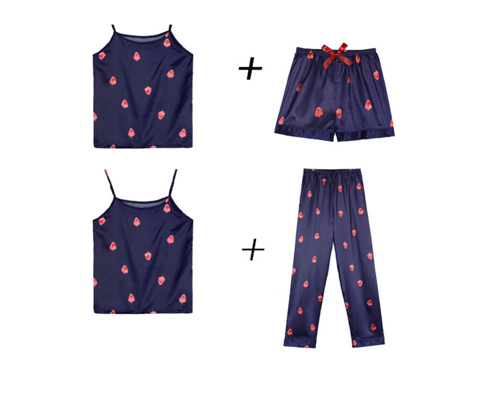 7 Sets of Girls Seven-piece Simulation Silk Vest Geometric Pajamas Home Service Suit Girl Heart.