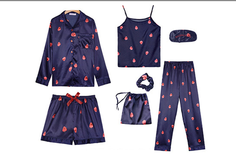 7 Sets of Girls Seven-piece Simulation Silk Vest Geometric Pajamas Home Service Suit Girl Heart.