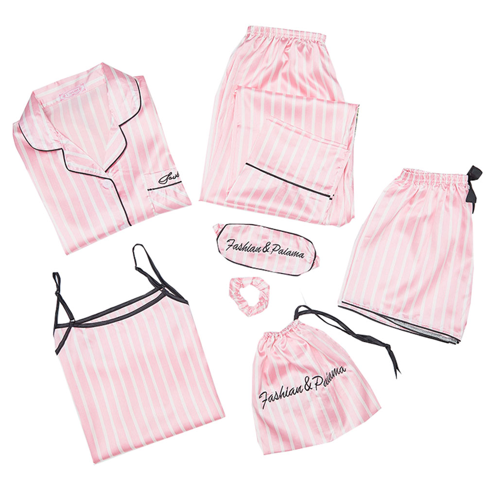7 Sets of Girls Seven-piece Simulation Silk Vest Geometric Pajamas Home Service Suit Girl Heart.