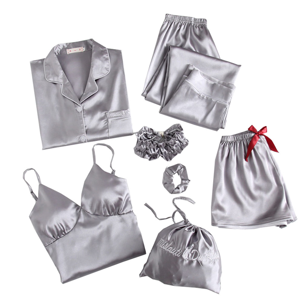 7 Sets of Girls Seven-piece Simulation Silk Vest Geometric Pajamas Home Service Suit Girl Heart.