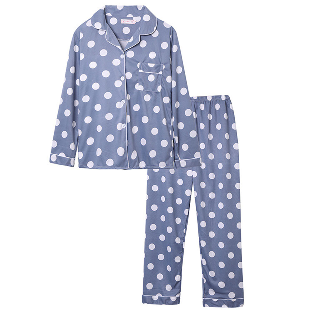 Long Sleeve Pajamas Women&apos;s Cardigan Milk Silk Suit Polka Dot Trousers Plus Size Home Service.