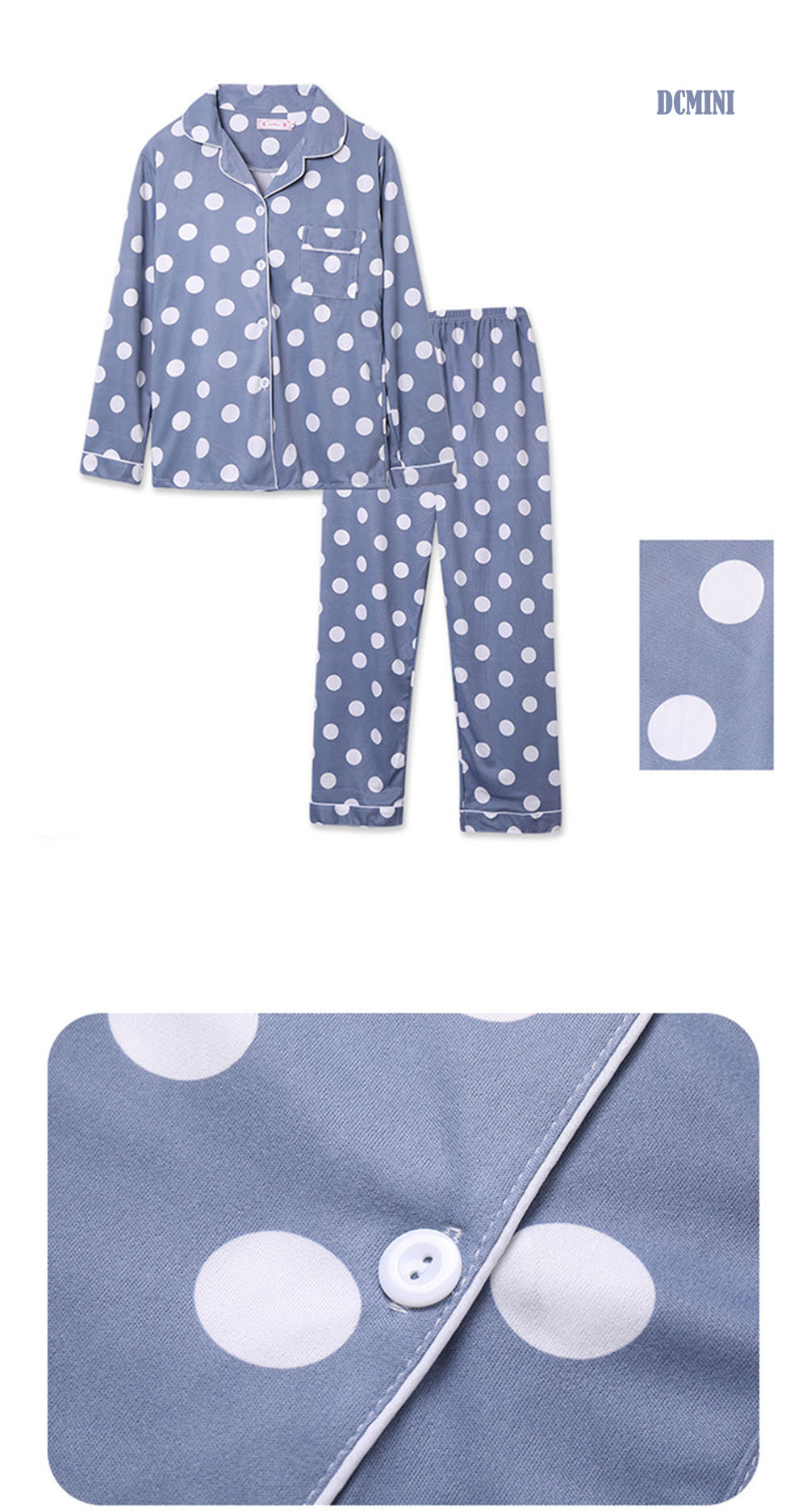 Long Sleeve Pajamas Women&apos;s Cardigan Milk Silk Suit Polka Dot Trousers Plus Size Home Service.