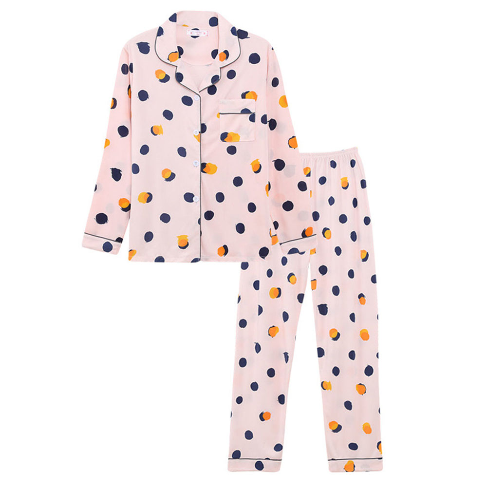 Long Sleeve Pajamas Women&apos;s Cardigan Milk Silk Suit Polka Dot Trousers Plus Size Home Service.