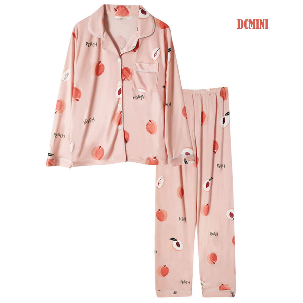 Long Sleeve Pajamas Women&apos;s Cardigan Milk Silk Suit Polka Dot Trousers Plus Size Home Service.