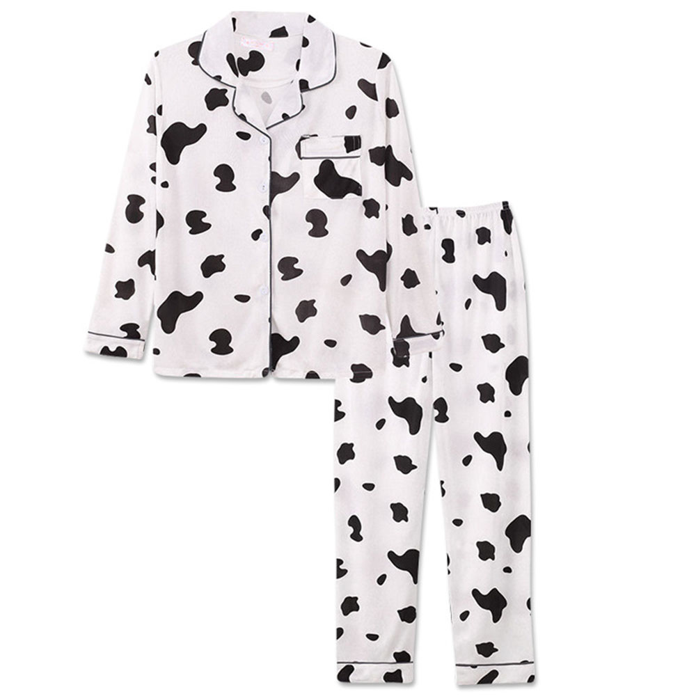 Long Sleeve Pajamas Women&apos;s Cardigan Milk Silk Suit Polka Dot Trousers Plus Size Home Service.
